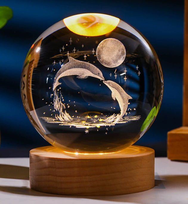 Luminous 3d Inner Carved Crystal Ball Small Night Lamp